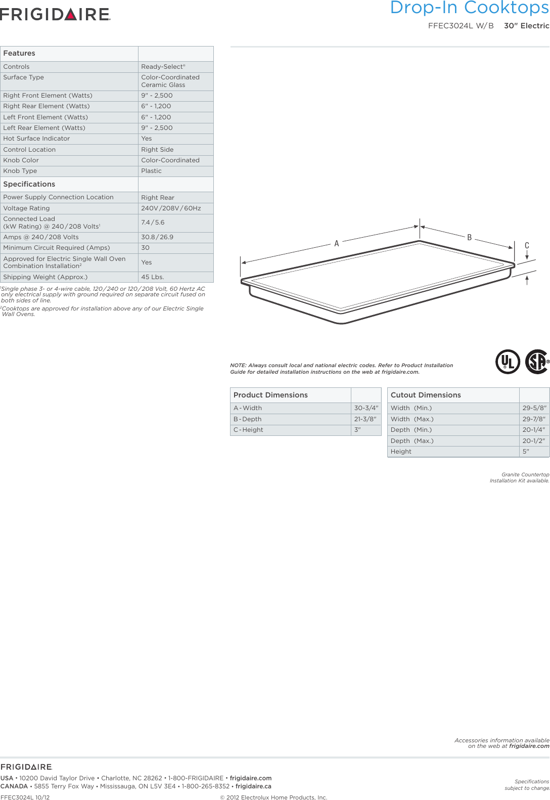 Page 2 of 5 - Frigidaire Frigidaire-Ffec3024Lb-Product-Specifications-Sheet-  Frigidaire-ffec3024lb-product-specifications-sheet