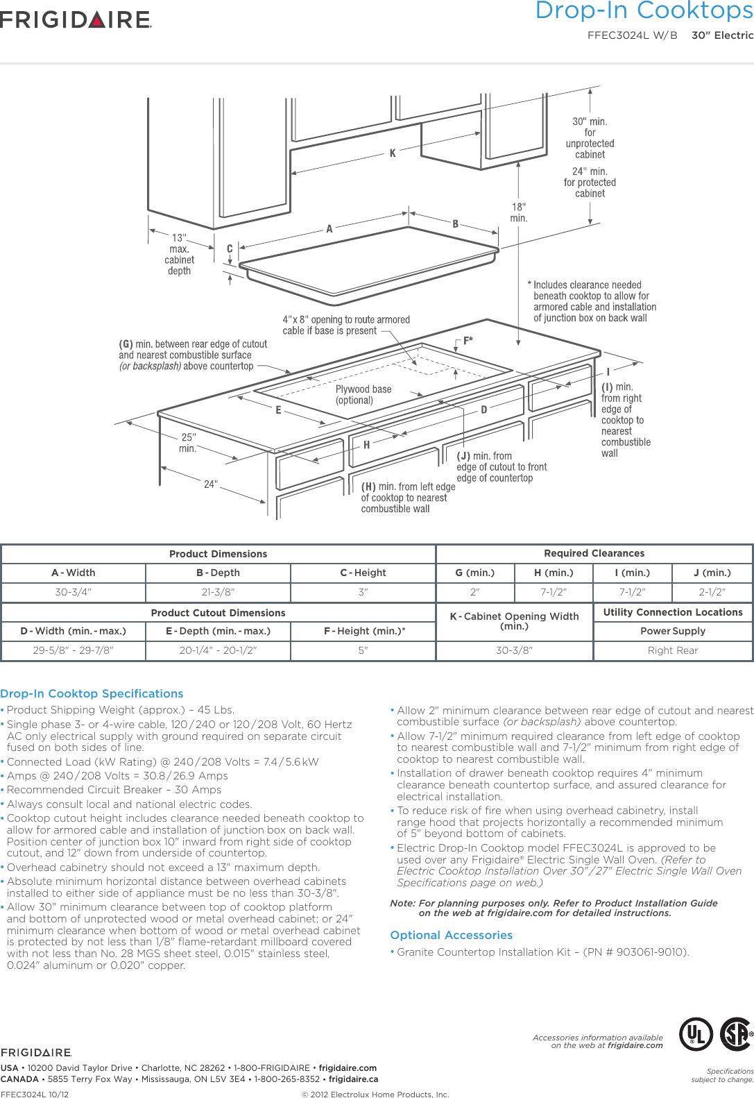 Page 3 of 5 - Frigidaire Frigidaire-Ffec3024Lb-Product-Specifications-Sheet-  Frigidaire-ffec3024lb-product-specifications-sheet