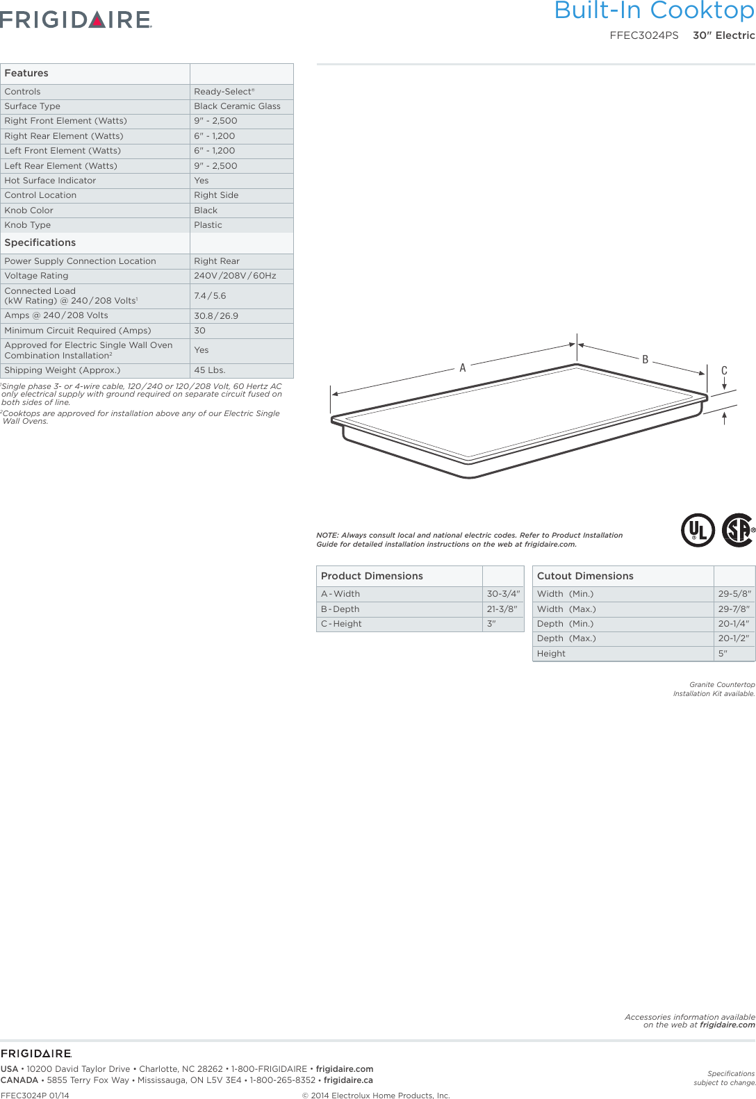 Page 2 of 5 - Frigidaire Frigidaire-Ffec3024Ps-Product-Specifications-Sheet-  Frigidaire-ffec3024ps-product-specifications-sheet