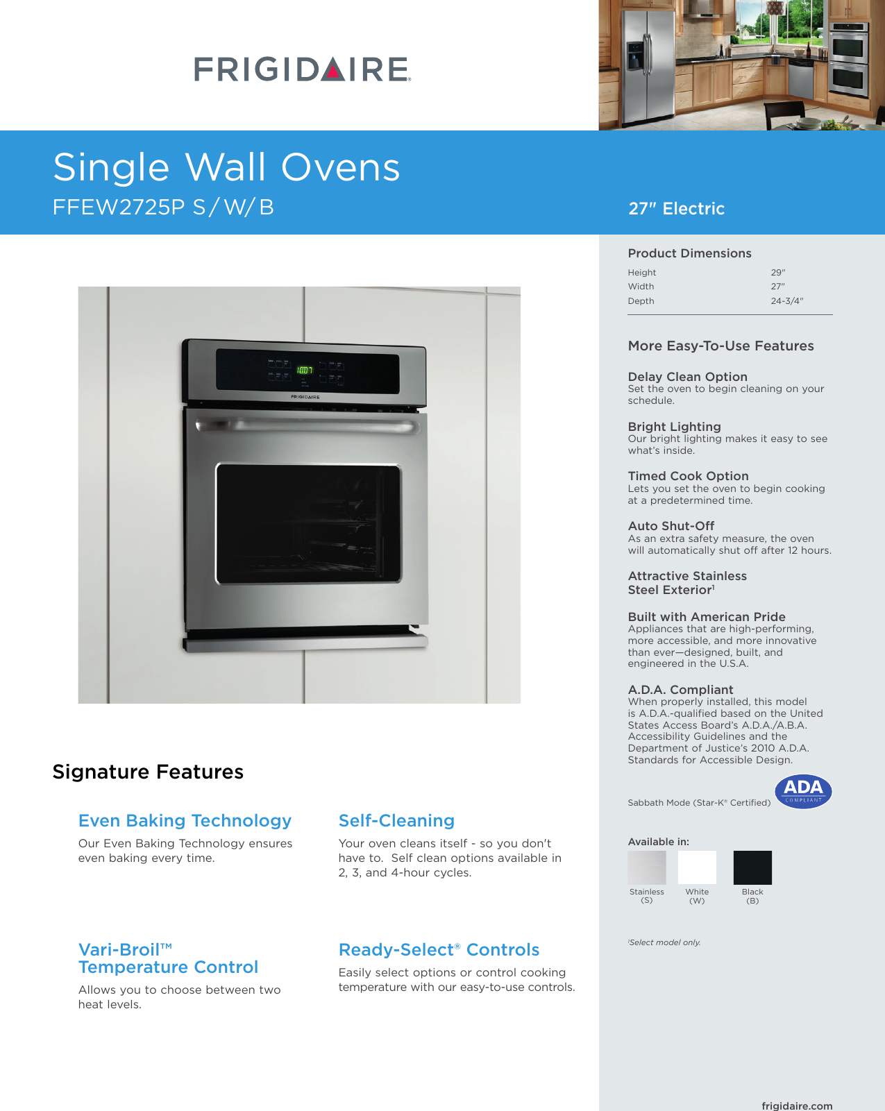 Page 1 of 7 - Frigidaire Frigidaire-Ffew2725Pb-Product-Specifications-Sheet-  Frigidaire-ffew2725pb-product-specifications-sheet