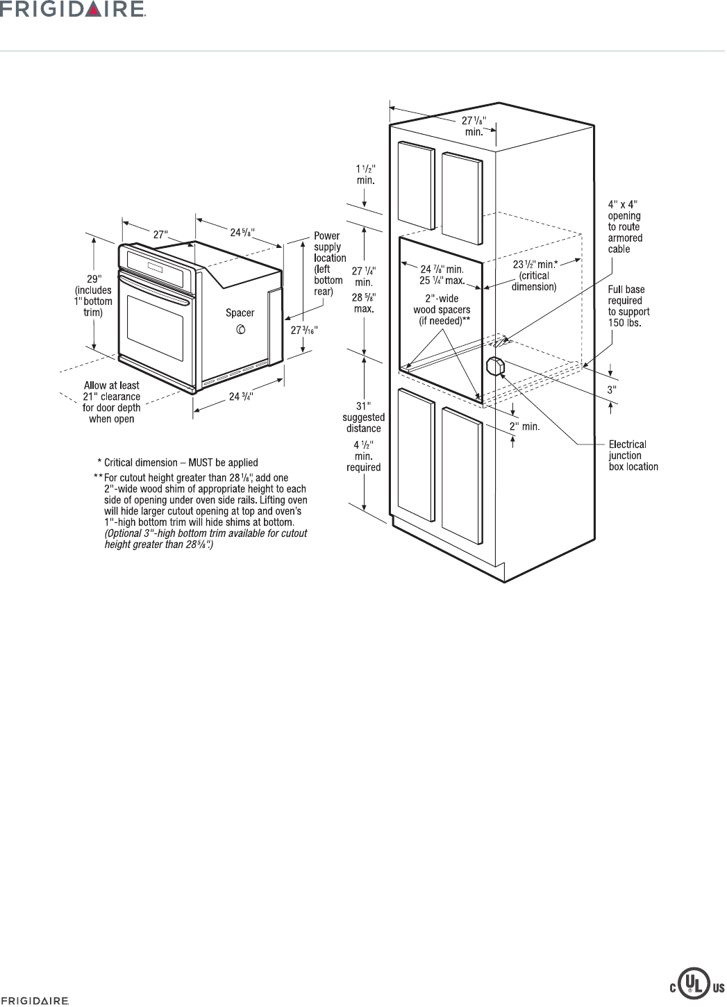 Frigidaire Ffew2725Pb Product Specifications Sheet