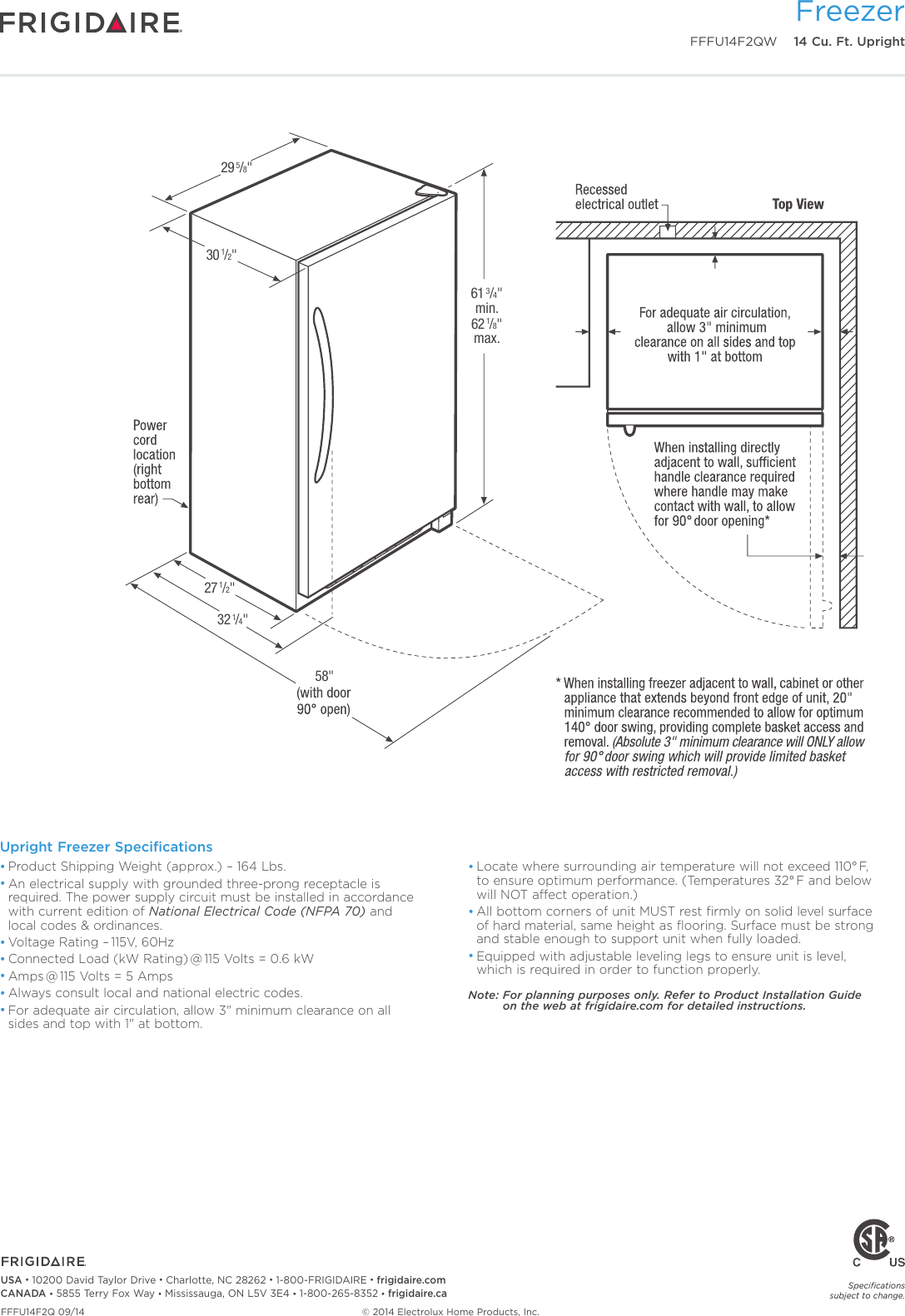 Page 3 of 3 - Frigidaire Frigidaire-Fffu14F2Qw-Product-Specifications-Sheet-  Frigidaire-fffu14f2qw-product-specifications-sheet