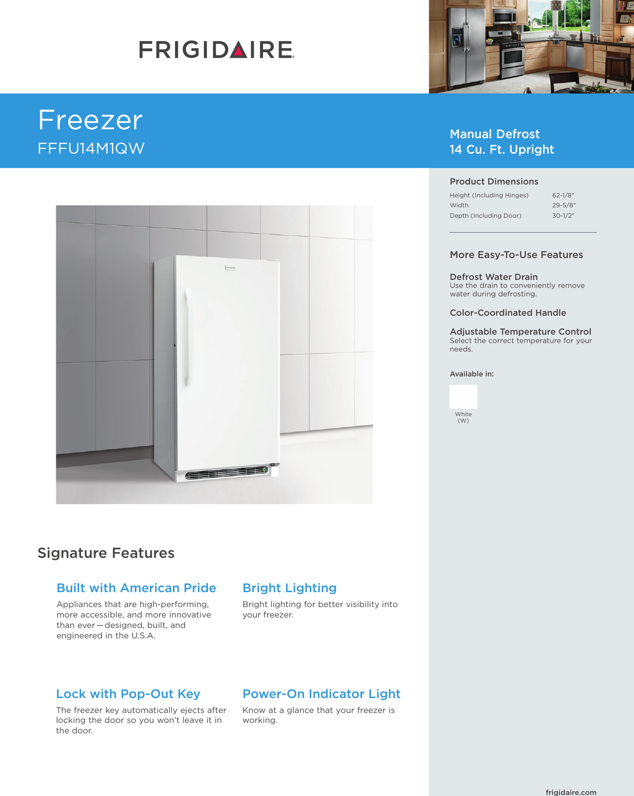 Page 1 of 3 - Frigidaire Frigidaire-Fffu14M1Qw-Product-Specifications-Sheet-  Frigidaire-fffu14m1qw-product-specifications-sheet