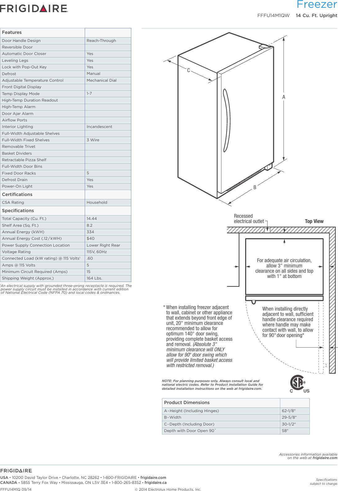 Page 2 of 3 - Frigidaire Frigidaire-Fffu14M1Qw-Product-Specifications-Sheet-  Frigidaire-fffu14m1qw-product-specifications-sheet