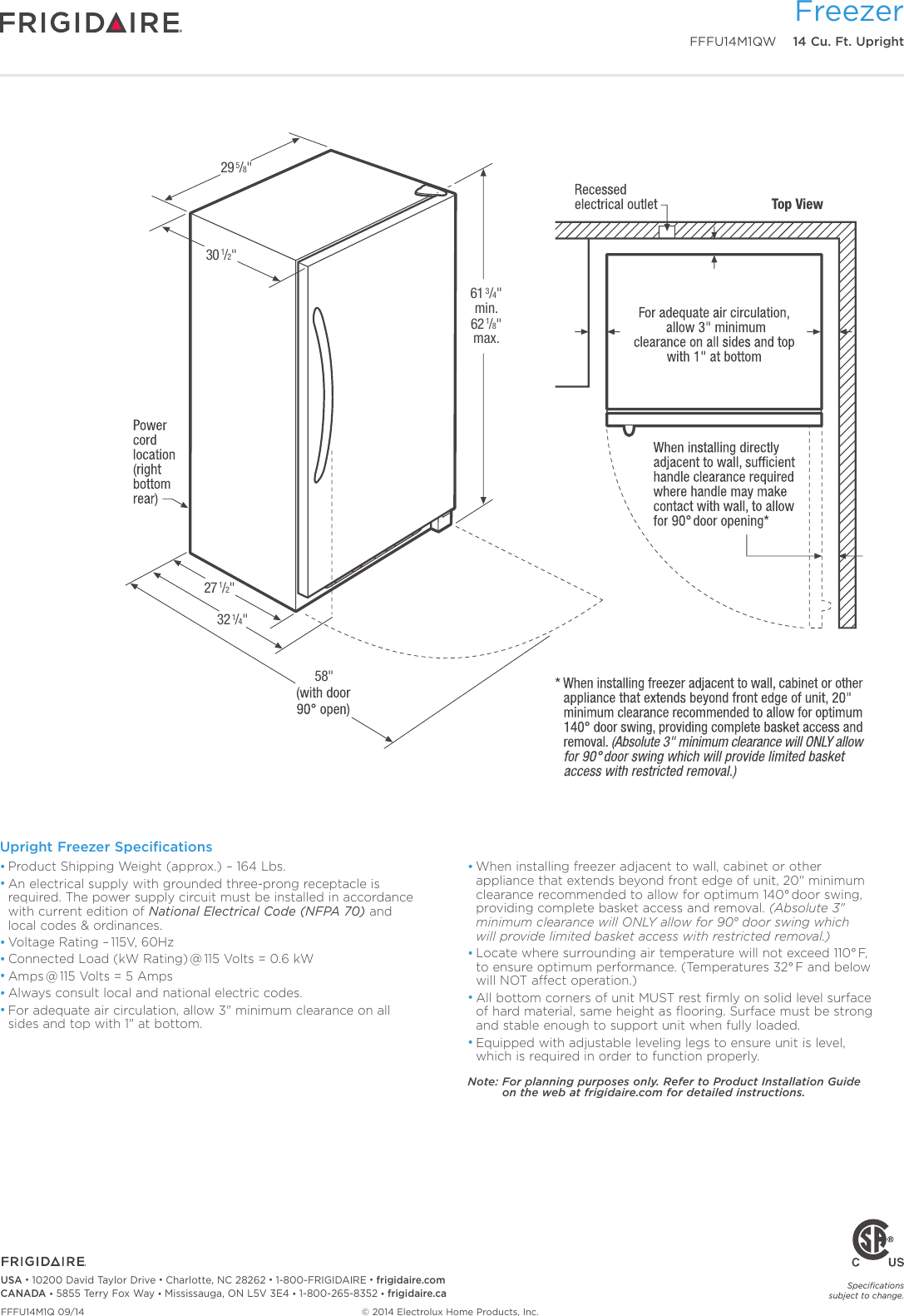 Page 3 of 3 - Frigidaire Frigidaire-Fffu14M1Qw-Product-Specifications-Sheet-  Frigidaire-fffu14m1qw-product-specifications-sheet