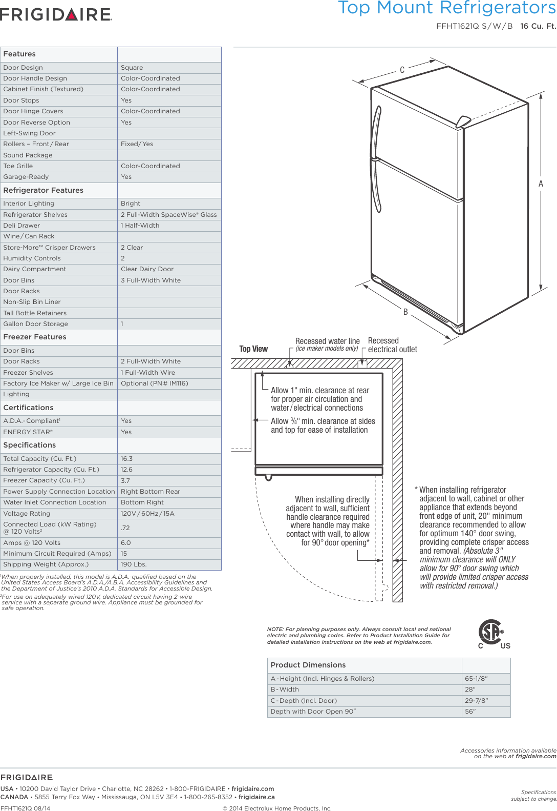 Page 2 of 4 - Frigidaire Frigidaire-Ffht1621Qb-Product-Specifications-Sheet-  Frigidaire-ffht1621qb-product-specifications-sheet