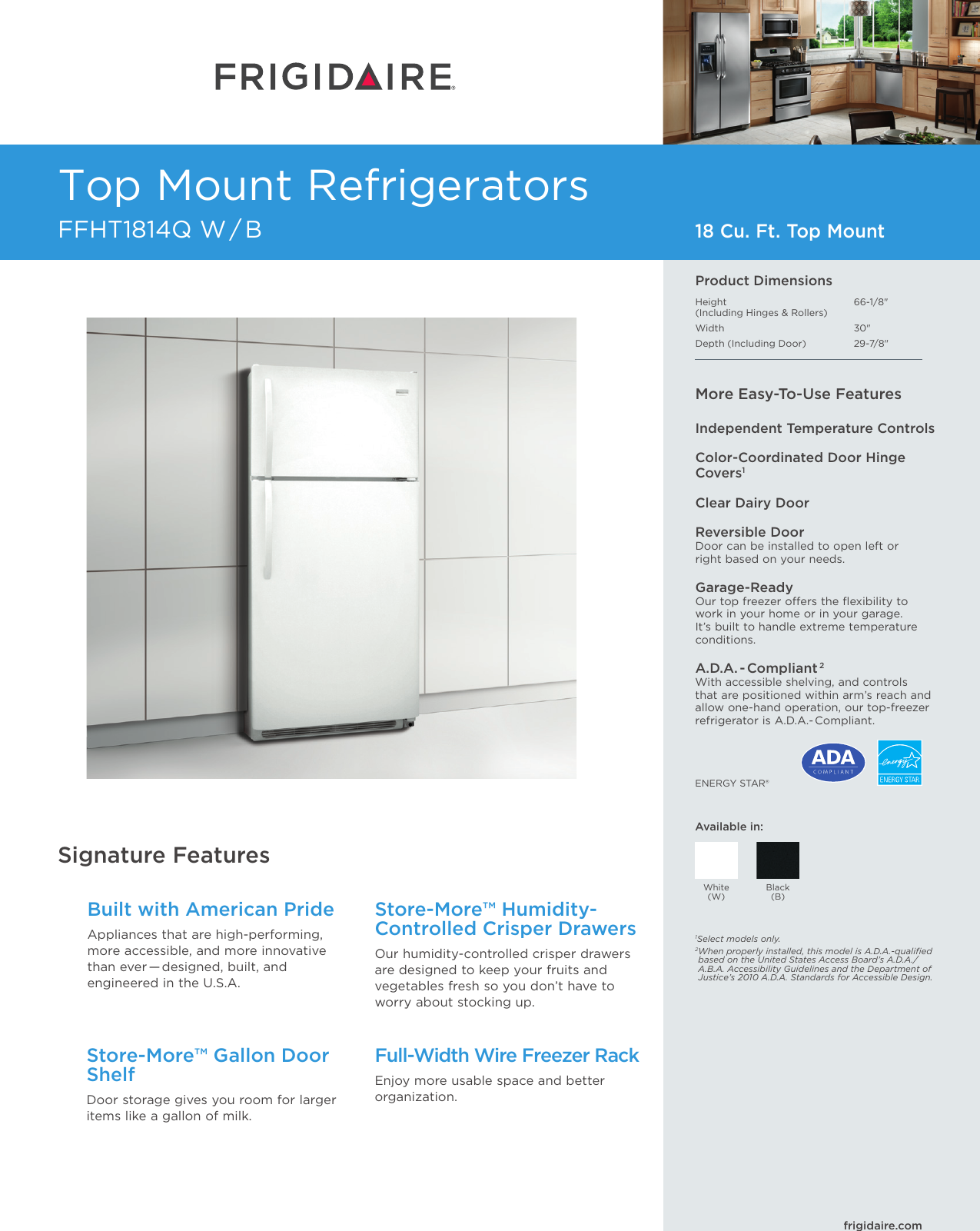 Frigidaire Ffht1814Qb Product Specifications Sheet