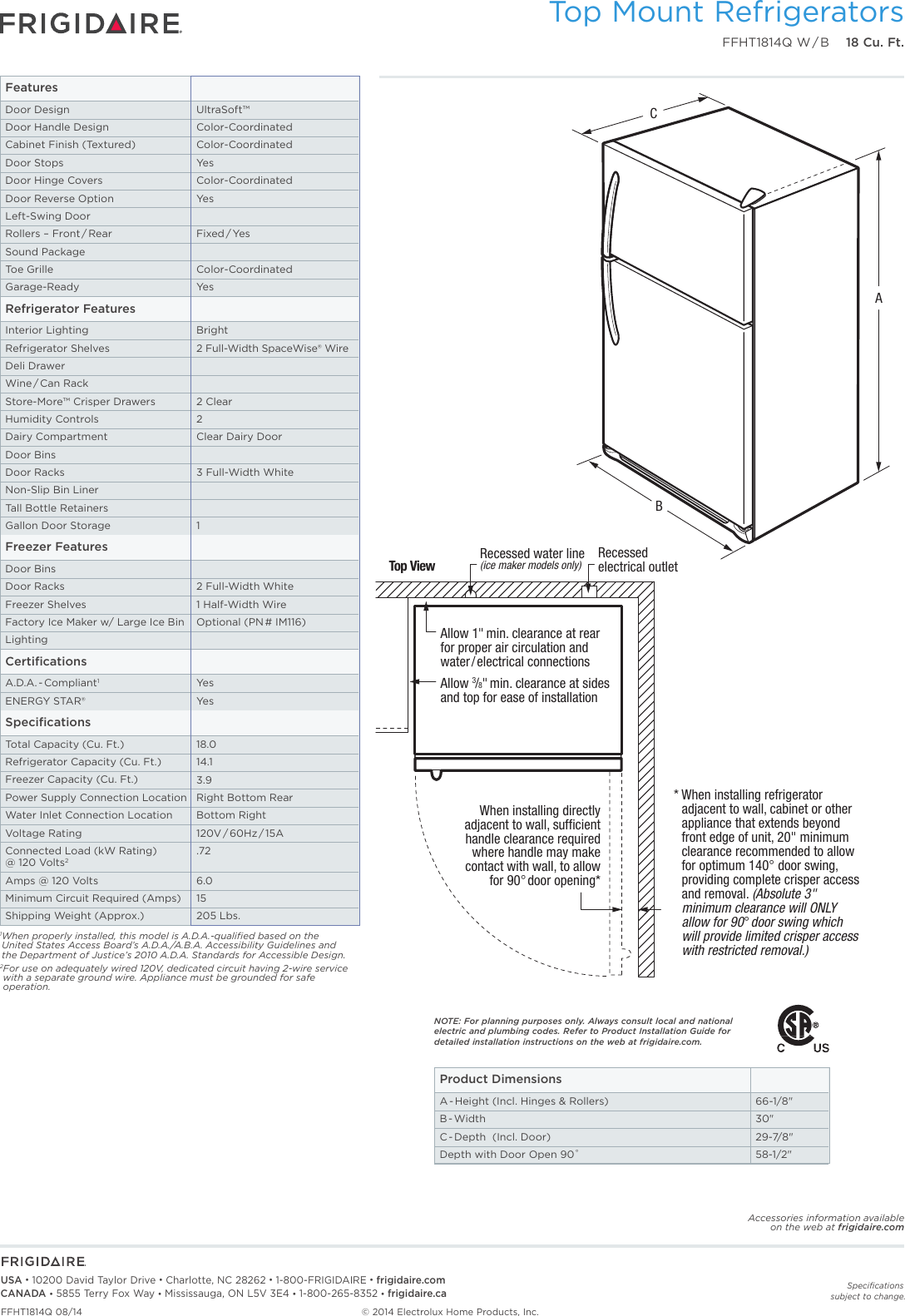 Page 2 of 4 - Frigidaire Frigidaire-Ffht1814Qb-Product-Specifications-Sheet-  Frigidaire-ffht1814qb-product-specifications-sheet