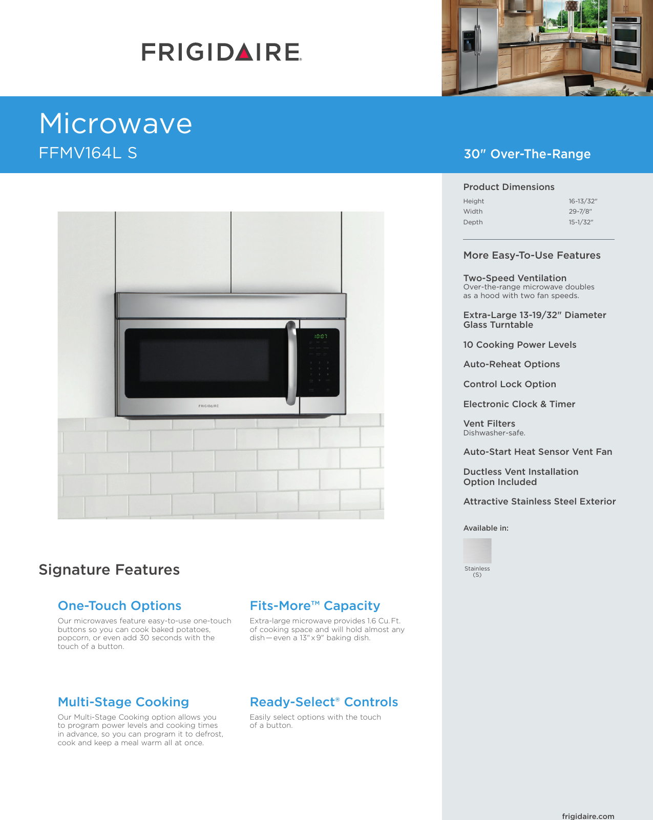 Page 1 of 7 - Frigidaire Frigidaire-Ffmv164Ls-Product-Specifications-Sheet-  Frigidaire-ffmv164ls-product-specifications-sheet