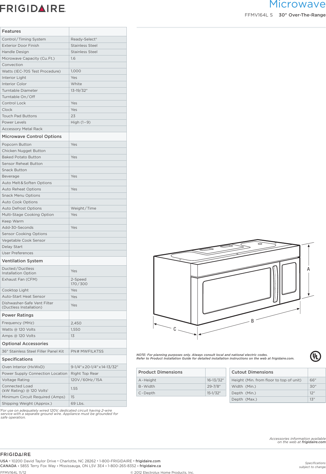 Page 2 of 7 - Frigidaire Frigidaire-Ffmv164Ls-Product-Specifications-Sheet-  Frigidaire-ffmv164ls-product-specifications-sheet