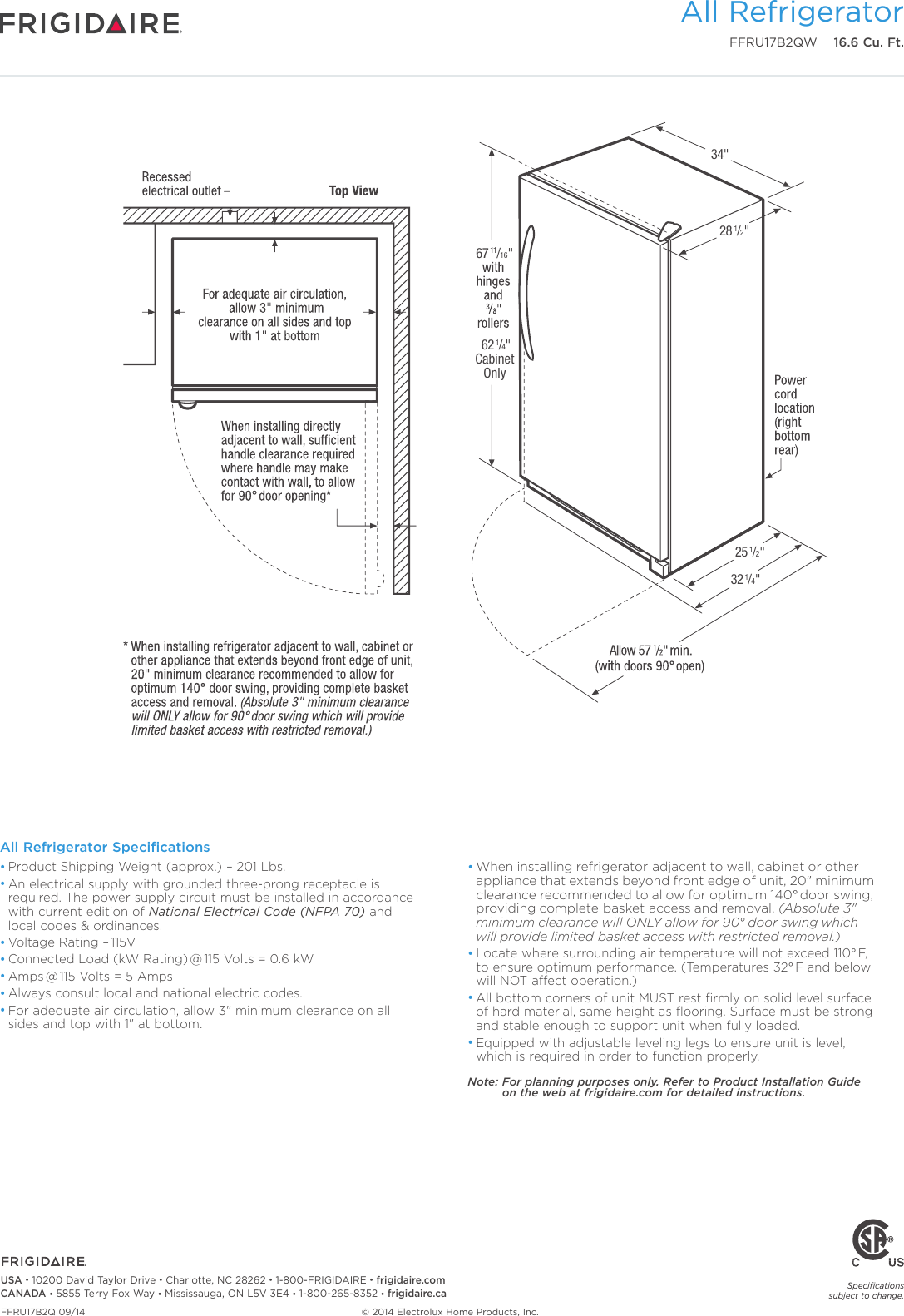 Page 3 of 4 - Frigidaire Frigidaire-Ffru17B2Qw-Product-Specifications-Sheet-  Frigidaire-ffru17b2qw-product-specifications-sheet