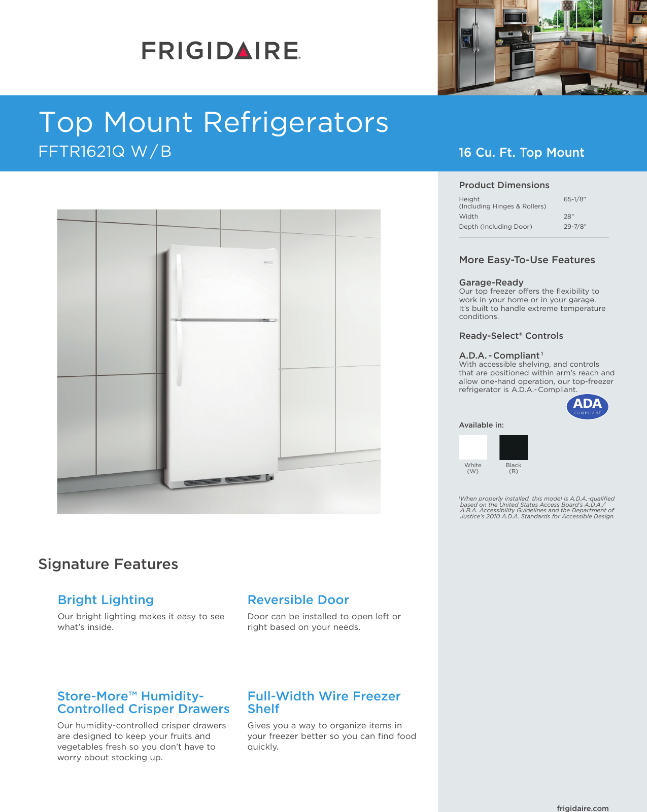 Page 1 of 4 - Frigidaire Frigidaire-Fftr1621Qb-Product-Specifications-Sheet-  Frigidaire-fftr1621qb-product-specifications-sheet