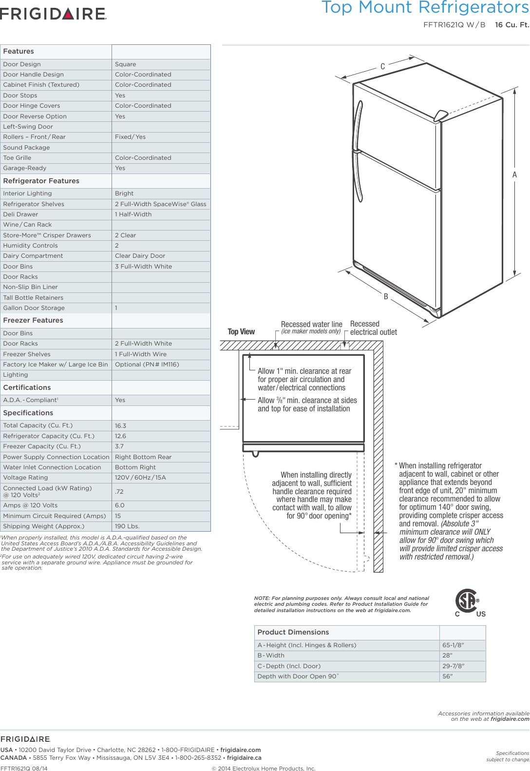 Page 2 of 4 - Frigidaire Frigidaire-Fftr1621Qb-Product-Specifications-Sheet-  Frigidaire-fftr1621qb-product-specifications-sheet