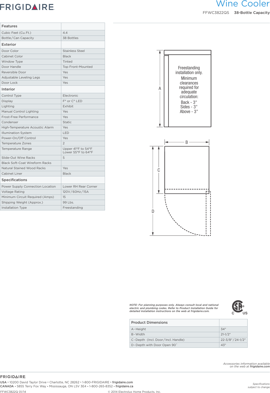 Page 2 of 2 - Frigidaire Frigidaire-Ffwc3822Qs-Product-Specifications-Sheet-  Frigidaire-ffwc3822qs-product-specifications-sheet