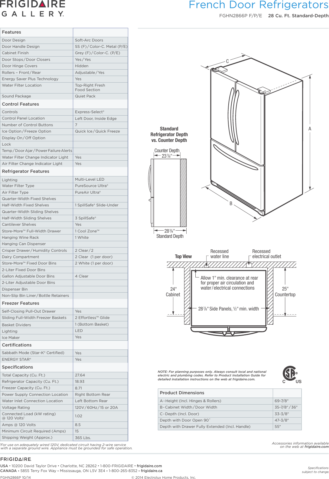 Page 2 of 4 - Frigidaire Frigidaire-Fghn2866Pe-Product-Specifications-Sheet-  Frigidaire-fghn2866pe-product-specifications-sheet