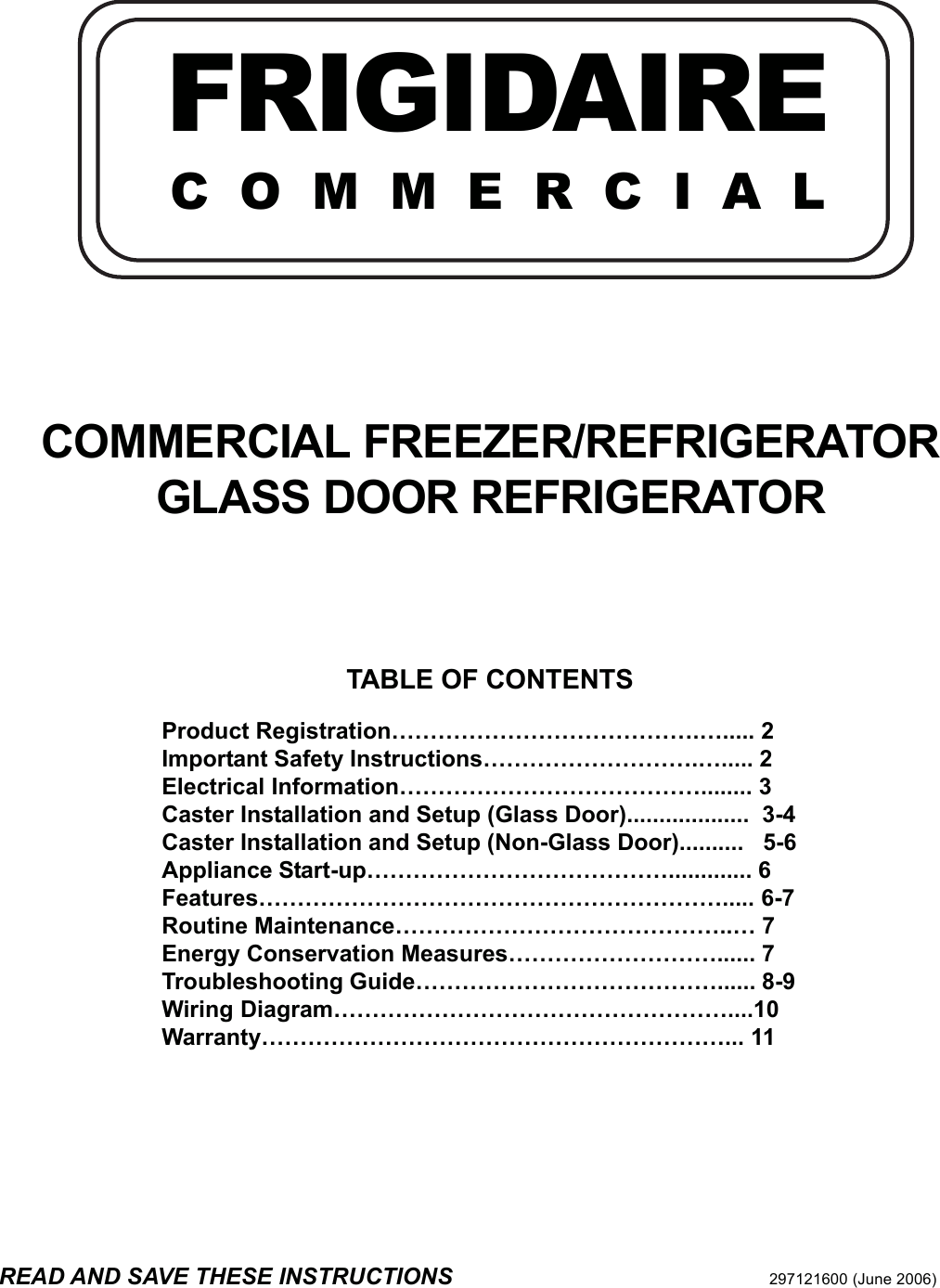 Page 1 of 11 - Frigidaire GLASS DOOR REFRIGERATOR 297068500 User Manual  To The 694005d6-a109-4e75-afda-e8bf1263caf4