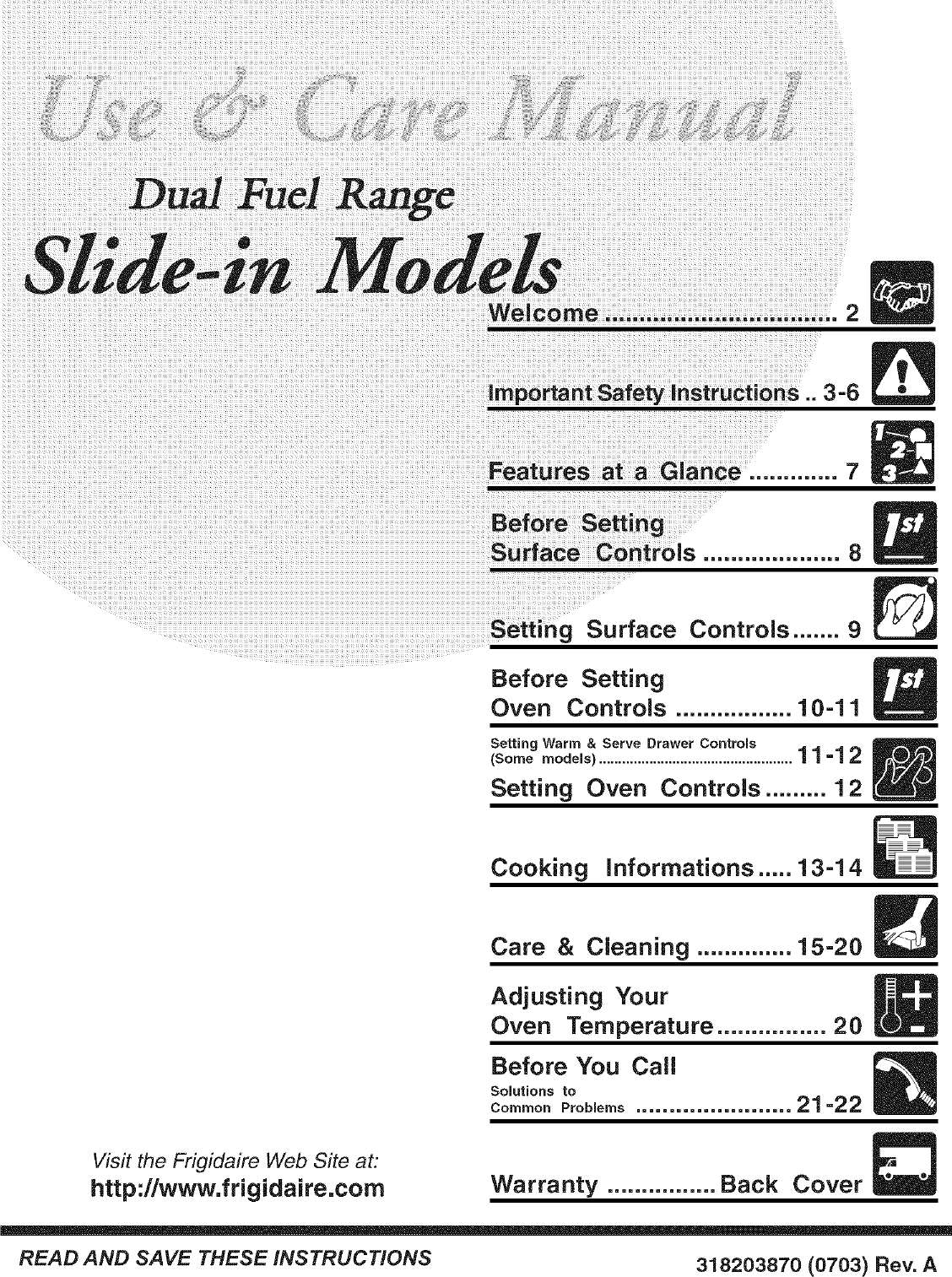 Frigidaire GLCS389FBC User Manual DUAL FUEL RANGE Manuals And Guides