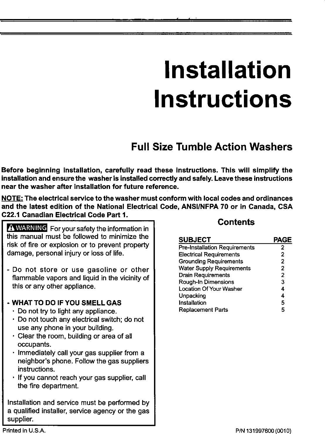 Page 1 of 5 - Frigidaire GLTF1670AS0 User Manual  WASHER - Manuals And Guides L0410185