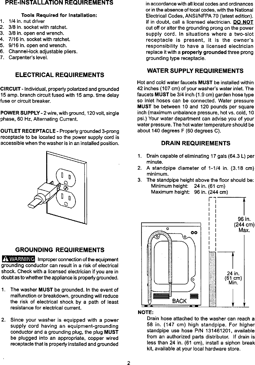 Page 2 of 5 - Frigidaire GLTF1670AS0 User Manual  WASHER - Manuals And Guides L0410185
