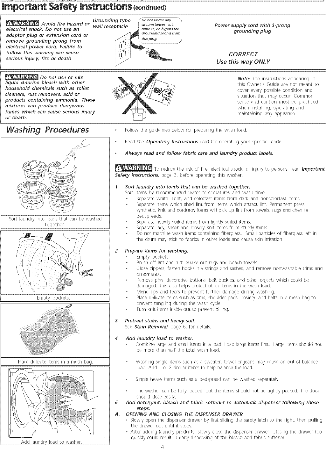 Page 4 of 10 - Frigidaire GLTF2940ES1 User Manual  WASHER - Manuals And Guides L0520593