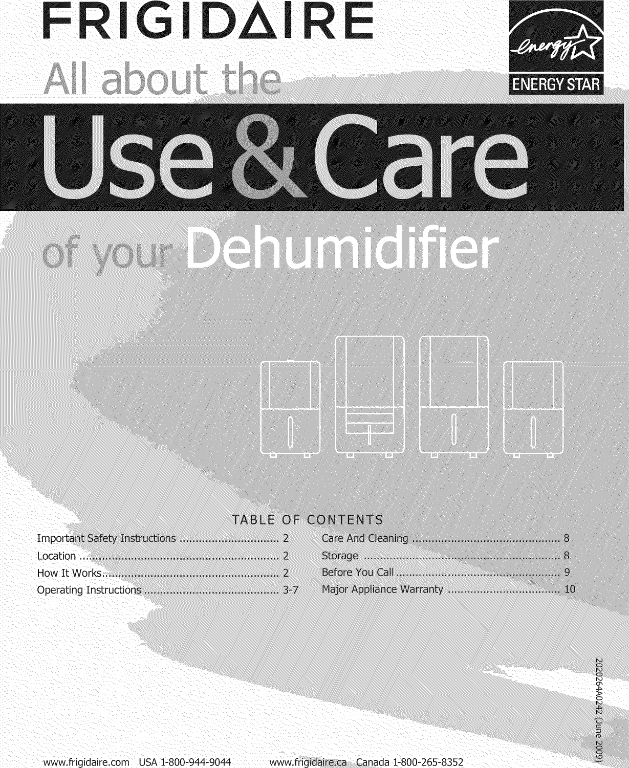 Frigidaire LAD254NTL0 User Manual DEHUMIDIFIER Manuals And Guides 1006048L