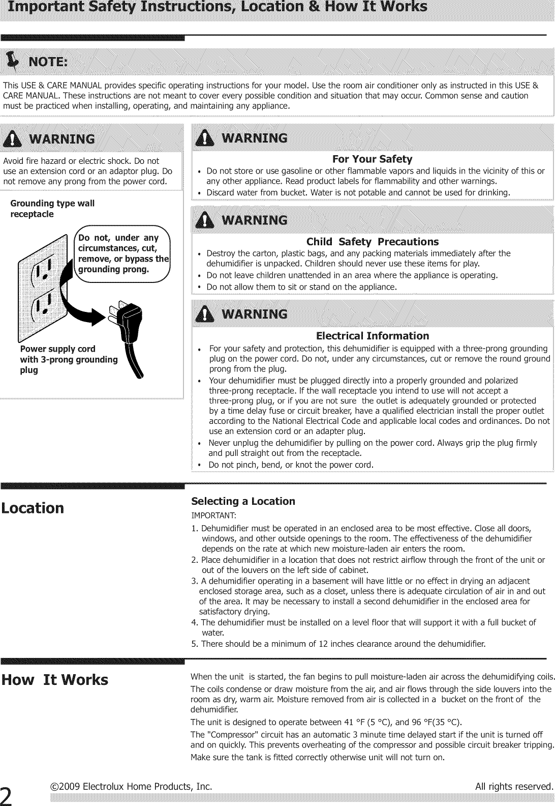 Frigidaire LAD254NTL0 User Manual DEHUMIDIFIER Manuals And Guides 1006048L