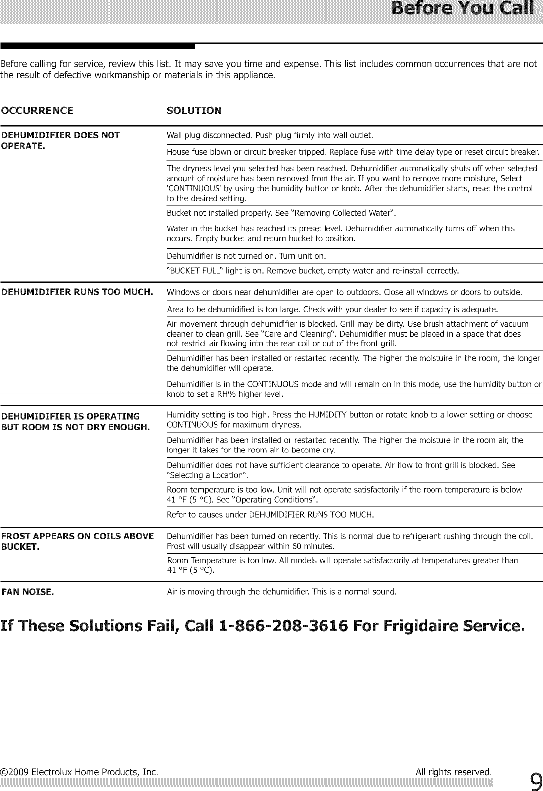 Page 9 of 10 - Frigidaire LAD304NUL10 User Manual  DEHUMIDIFIER - Manuals And Guides 1206125L