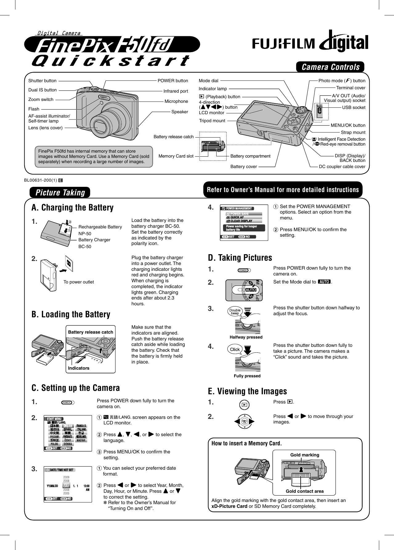 Page 1 of 2 - Fujifilm Fujifilm-Finepix-F50-Users-Manual- FinePix F50fd Quickstart  Fujifilm-finepix-f50-users-manual