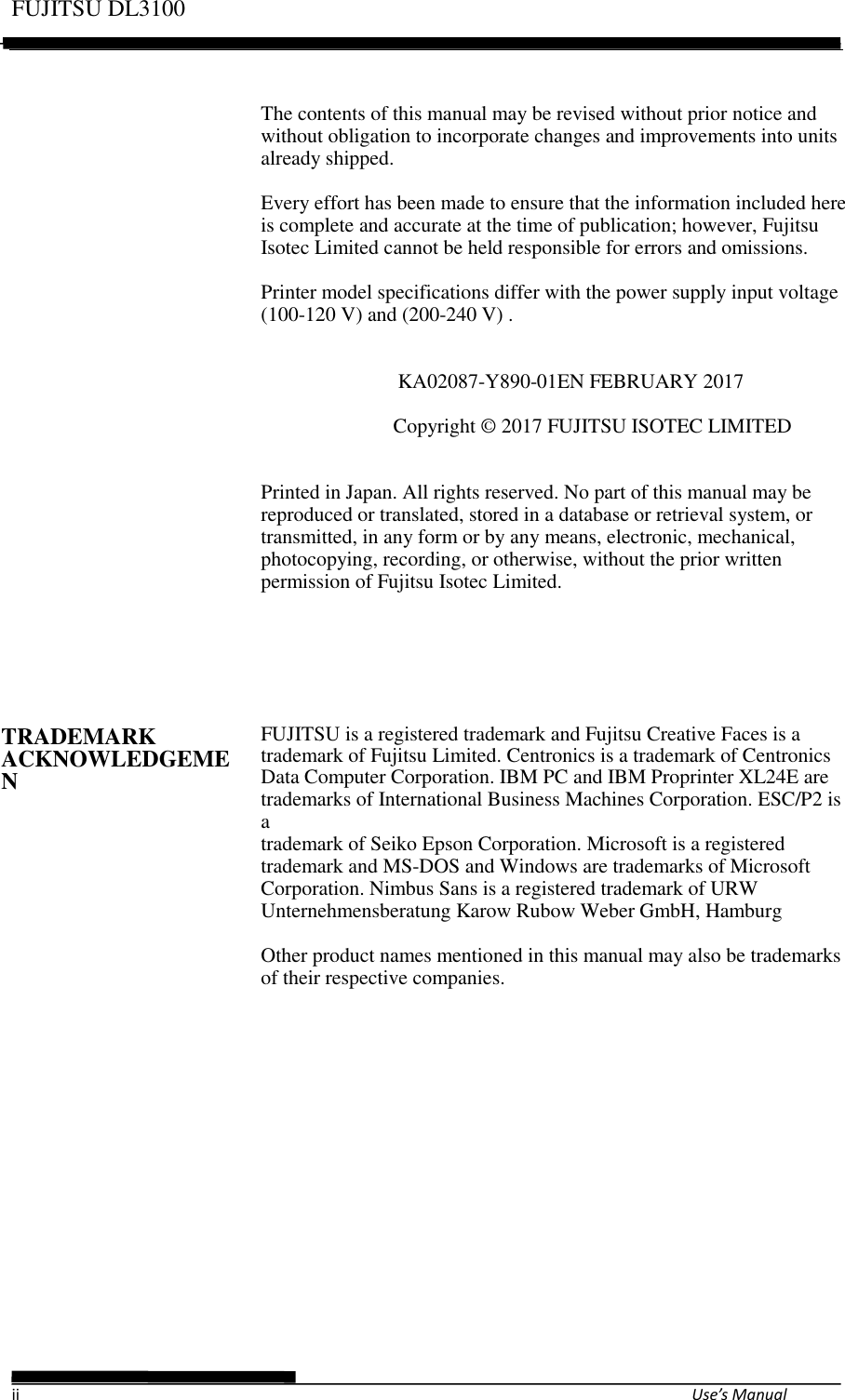 Page 6 of Fujitsu Isotec 021M33342A Dot Matrix Printer User Manual Part 1 of 2