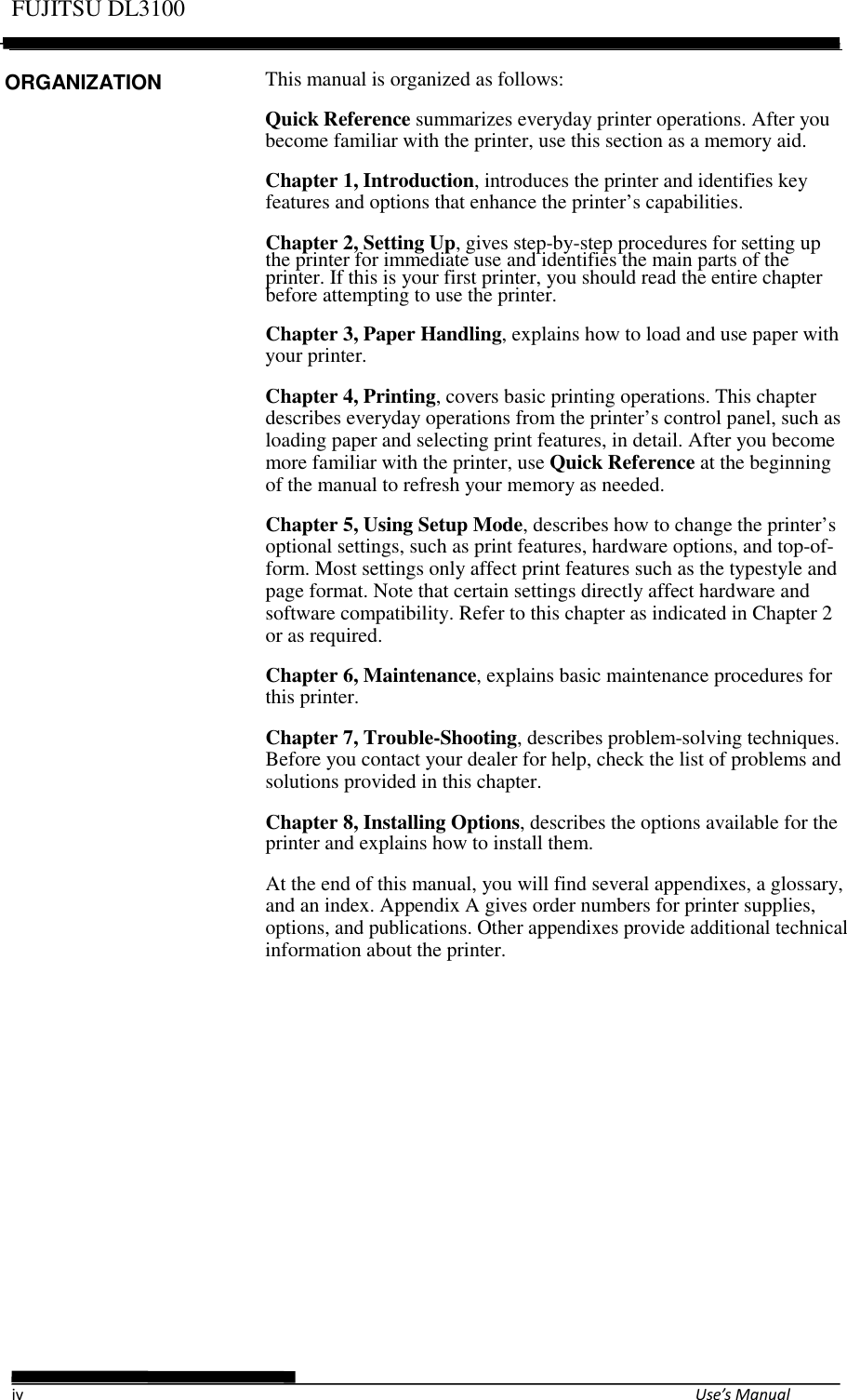 Page 8 of Fujitsu Isotec 021M33342A Dot Matrix Printer User Manual Part 1 of 2