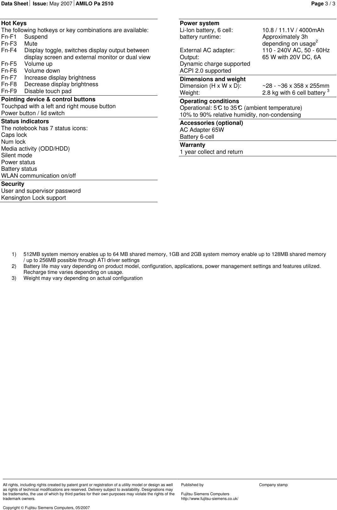 Page 3 of 3 - Fujitsu-Siemens-Computers Fujitsu-Siemens-Computers-Amilo-Pa-2510-Users-Manual Ds_AMILO_Pa_2510_Vista_UK