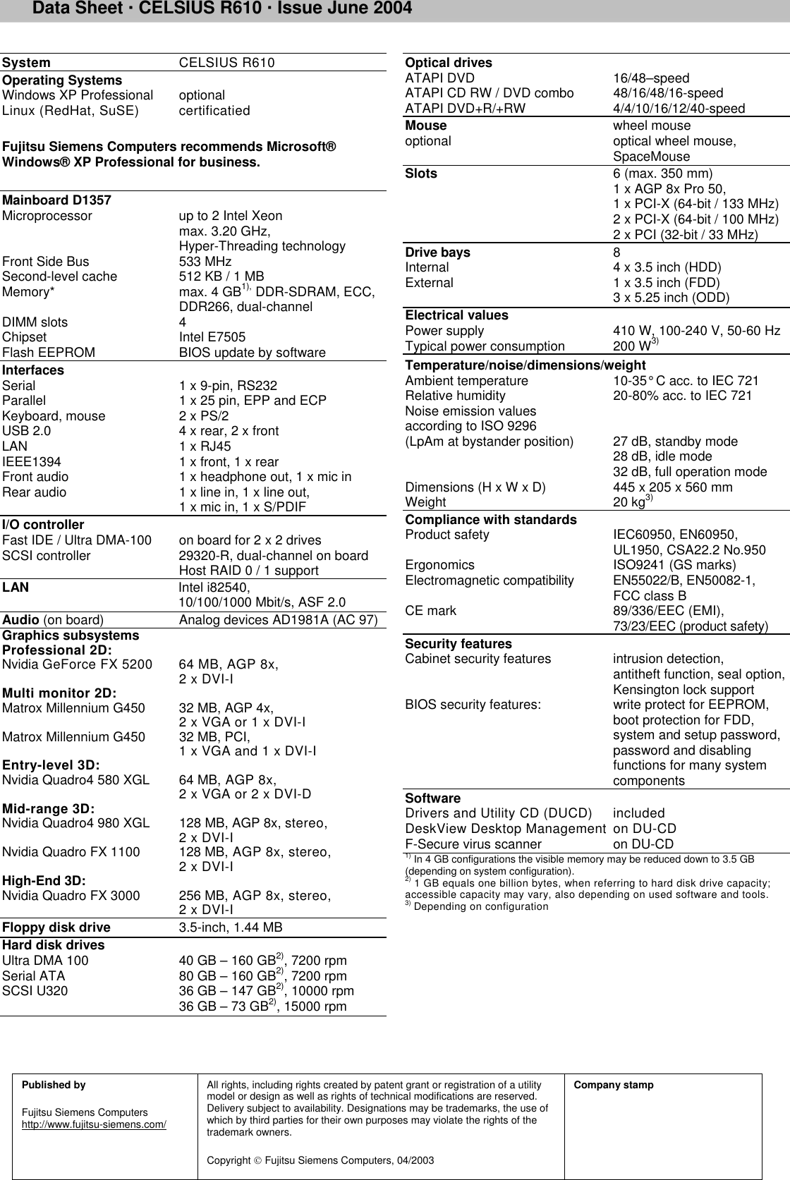 Page 2 of 2 - Fujitsu-Siemens-Computers Fujitsu-Siemens-Computers-Celsius-R610-Users-Manual Ds_celsius_R610