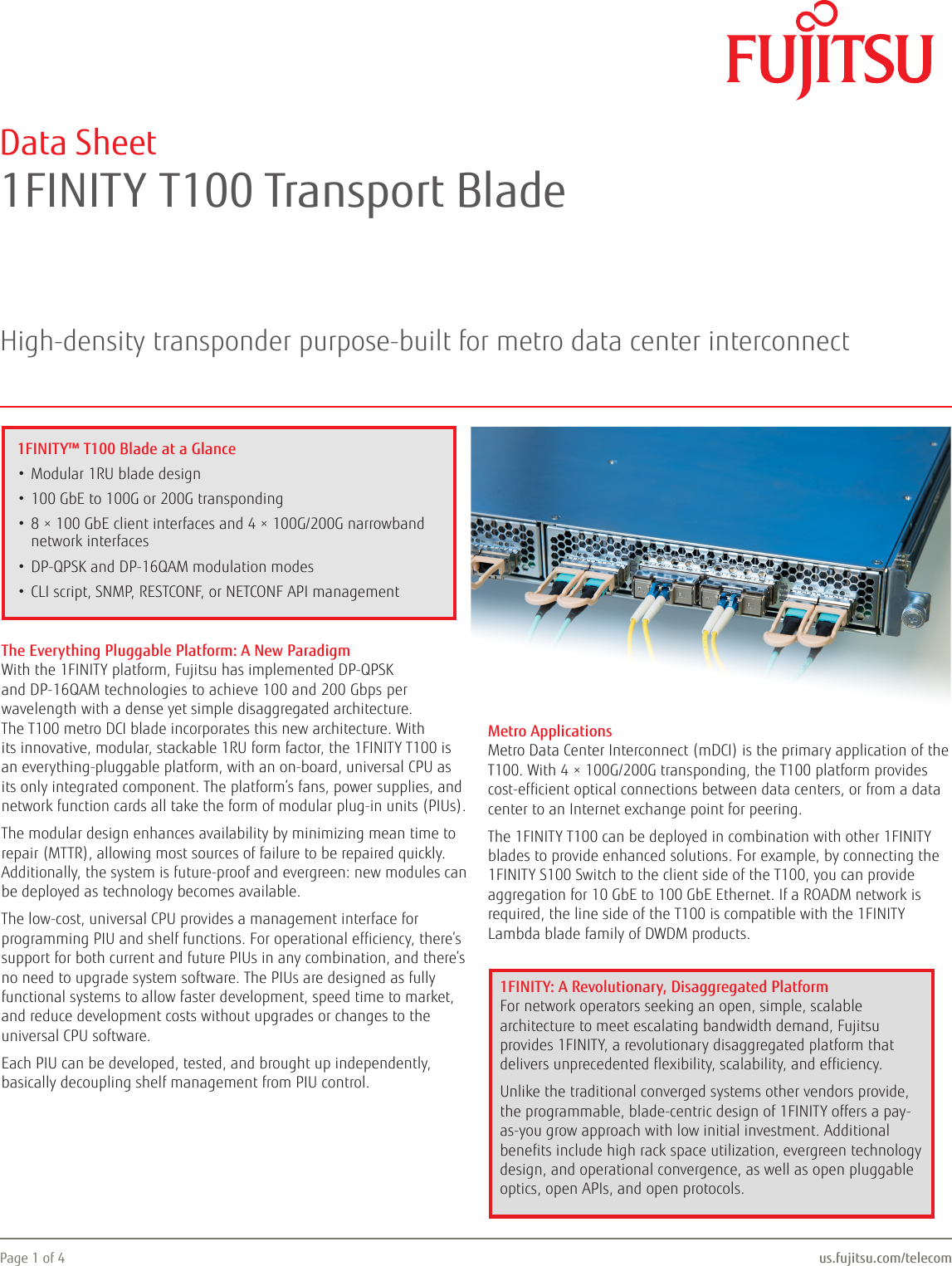 Page 1 of 4 - Fujitsu 1FINITY T100 Transport Blade 1FINITY-T100