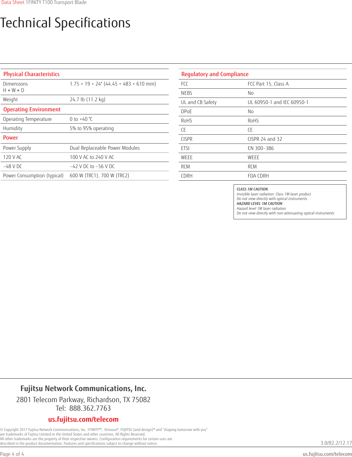 Page 4 of 4 - Fujitsu 1FINITY T100 Transport Blade 1FINITY-T100