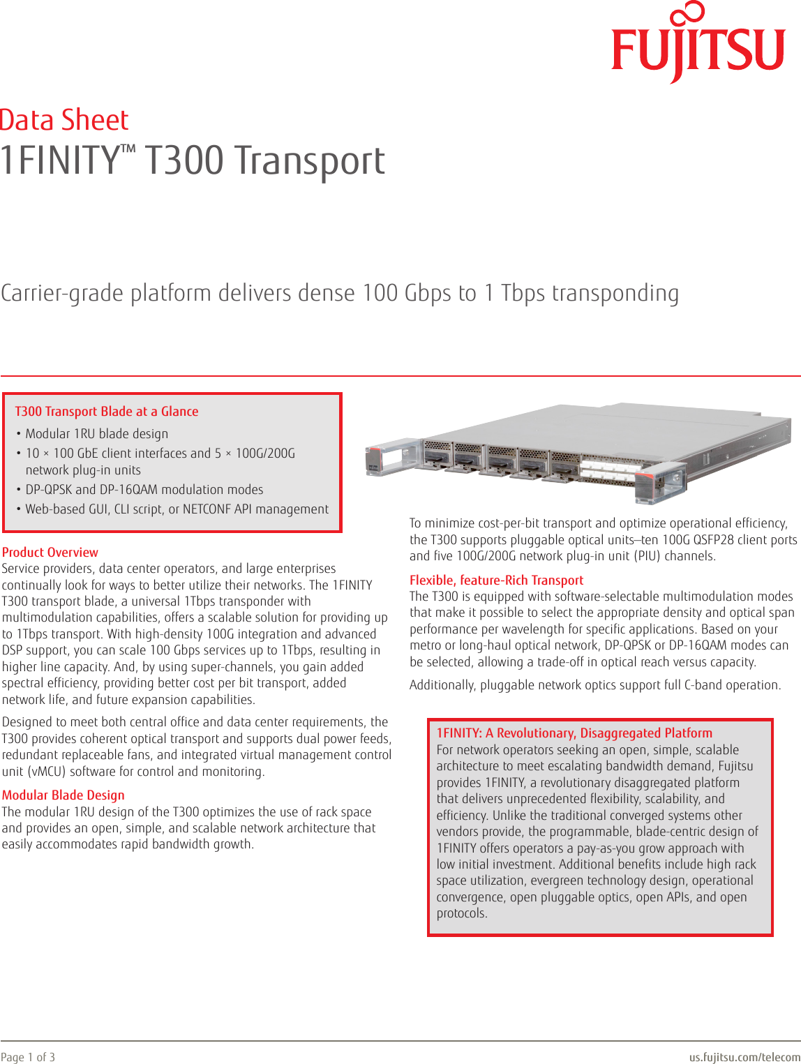 Page 1 of 3 - Fujitsu  1FINITY T300 Transport 1FINITY-T300