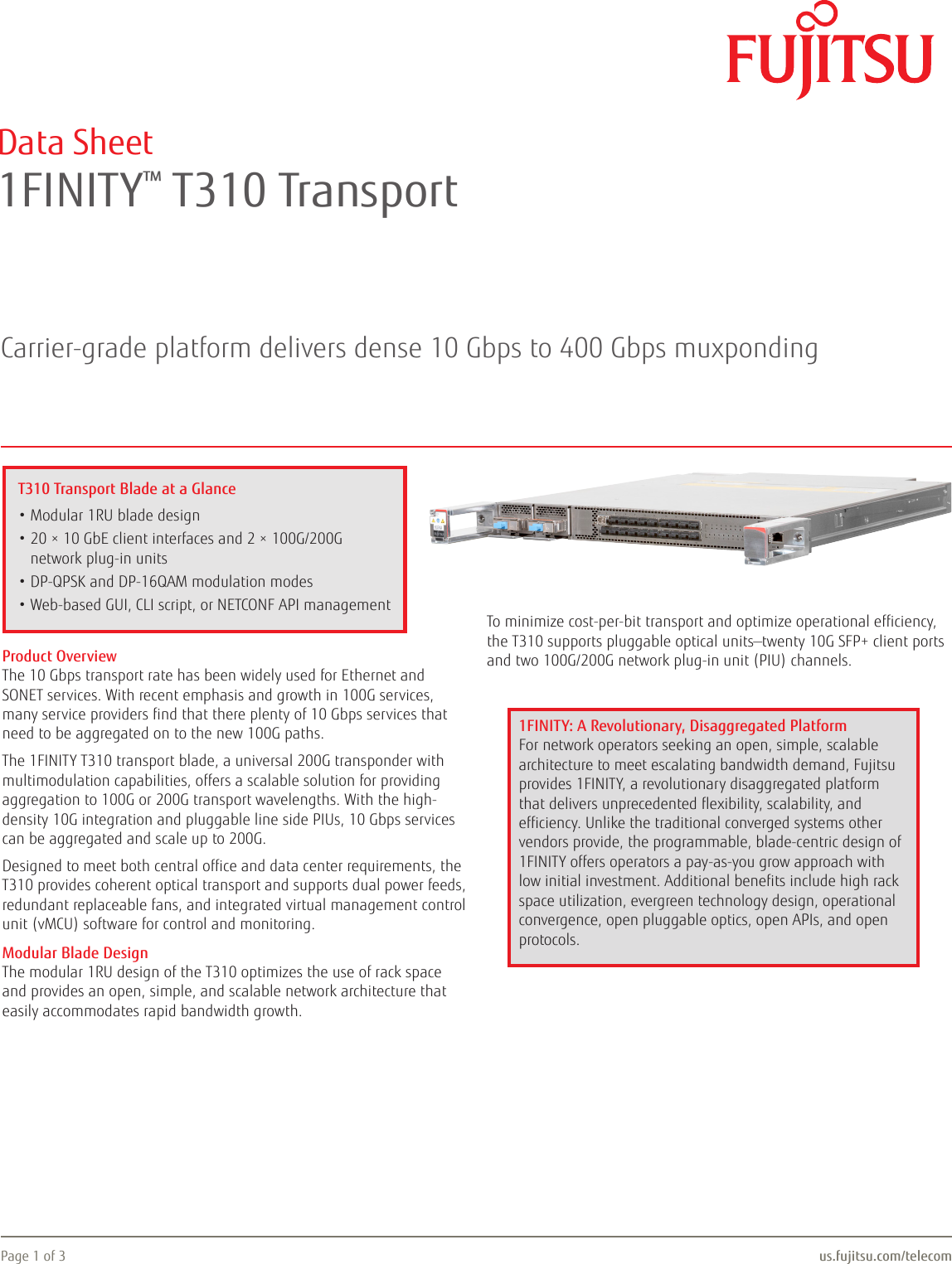 Page 1 of 3 - Fujitsu  1FINITY T310 Transport 1FINITY-T310