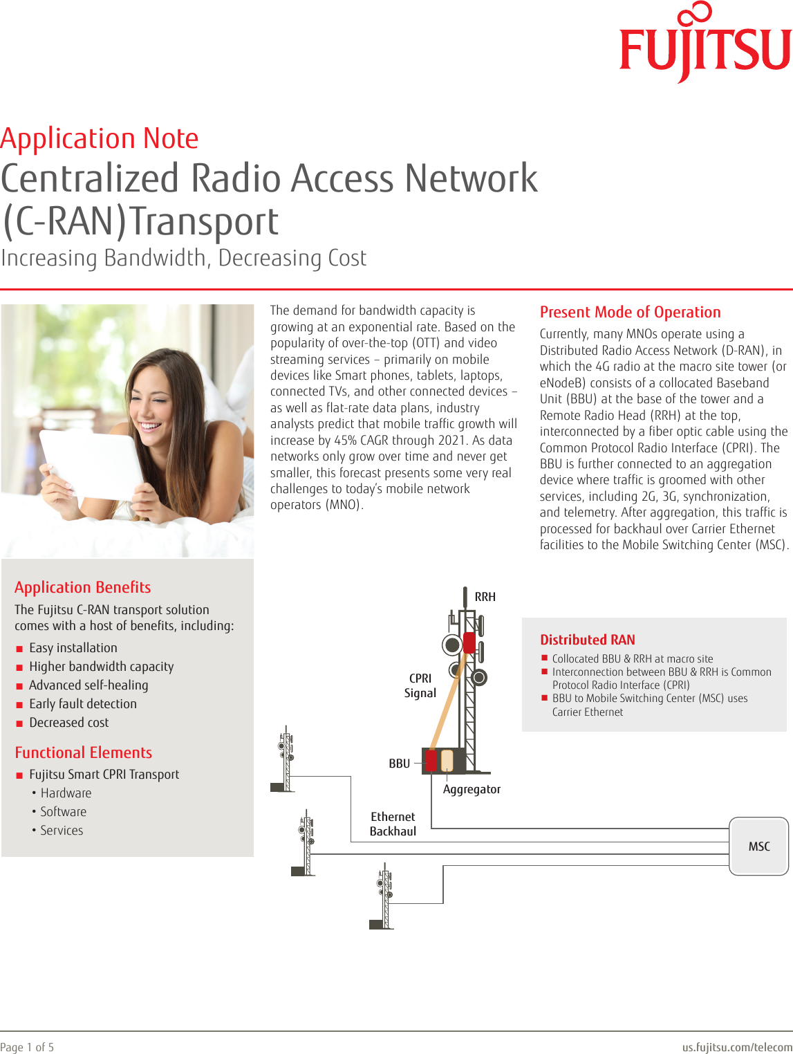 Page 1 of 5 - Fujitsu  Centralized Radio Access Network (C-RAN) Transport Centralized-Radio-Access-Network-C-RAN-Transport-Application-Note