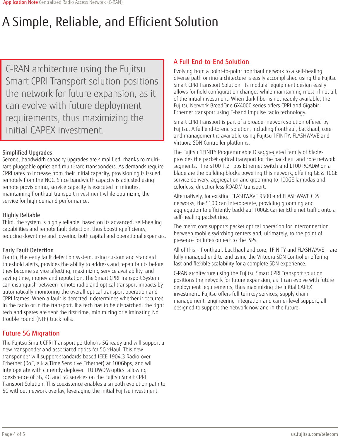 Page 4 of 5 - Fujitsu  Centralized Radio Access Network (C-RAN) Transport Centralized-Radio-Access-Network-C-RAN-Transport-Application-Note