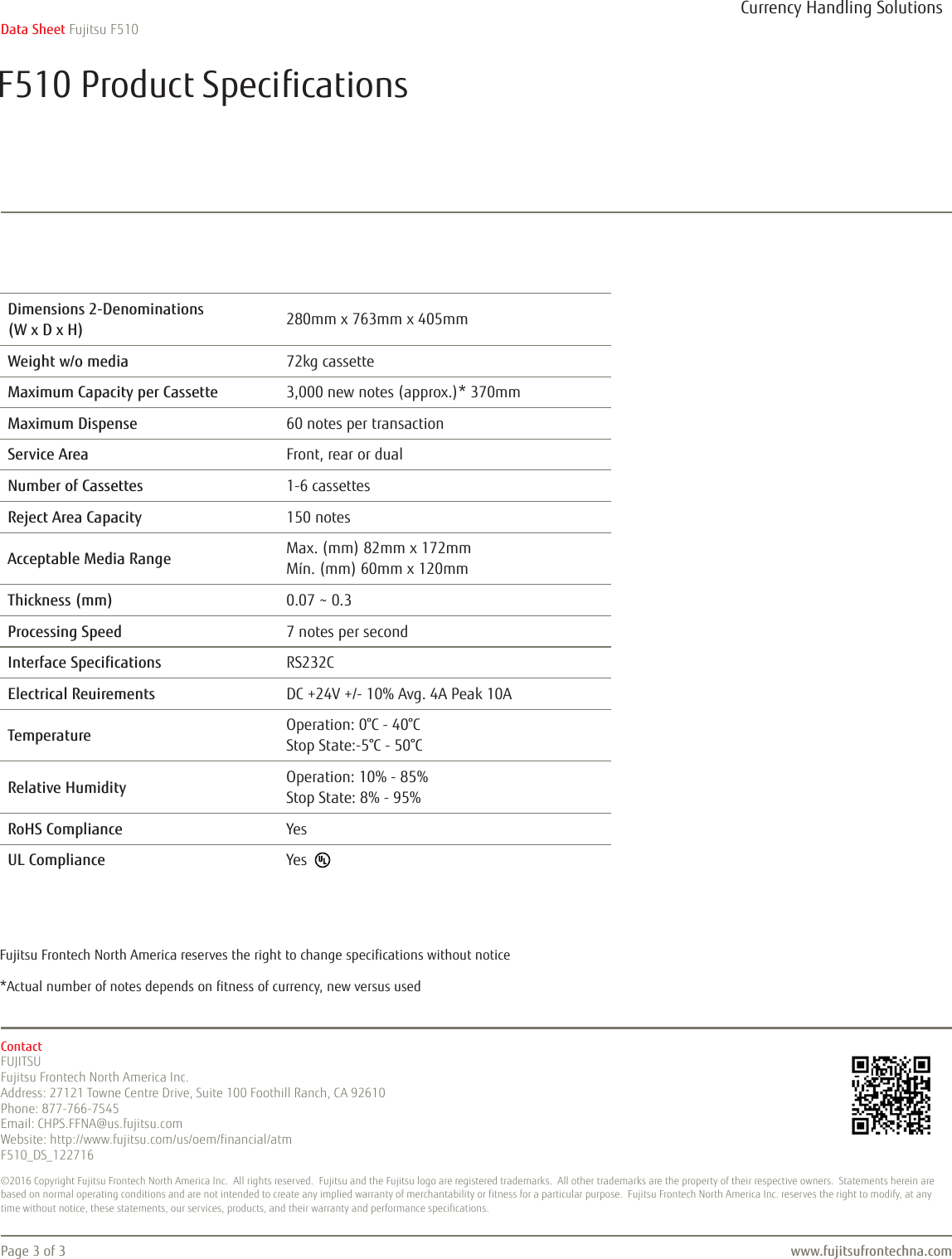Page 3 of 3 - Fujitsu Datasheet US F510