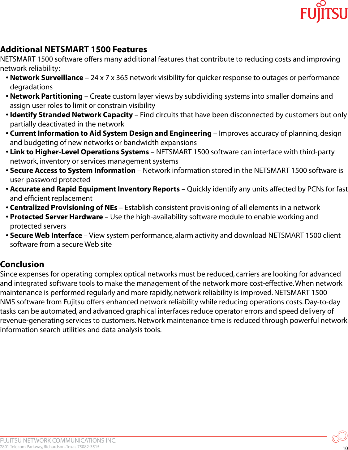 Page 11 of 12 - Fujitsu  Optimizing Networks With Money Saving Features Of The NETSMART 1500 Element Management System Savings NETSMART1500