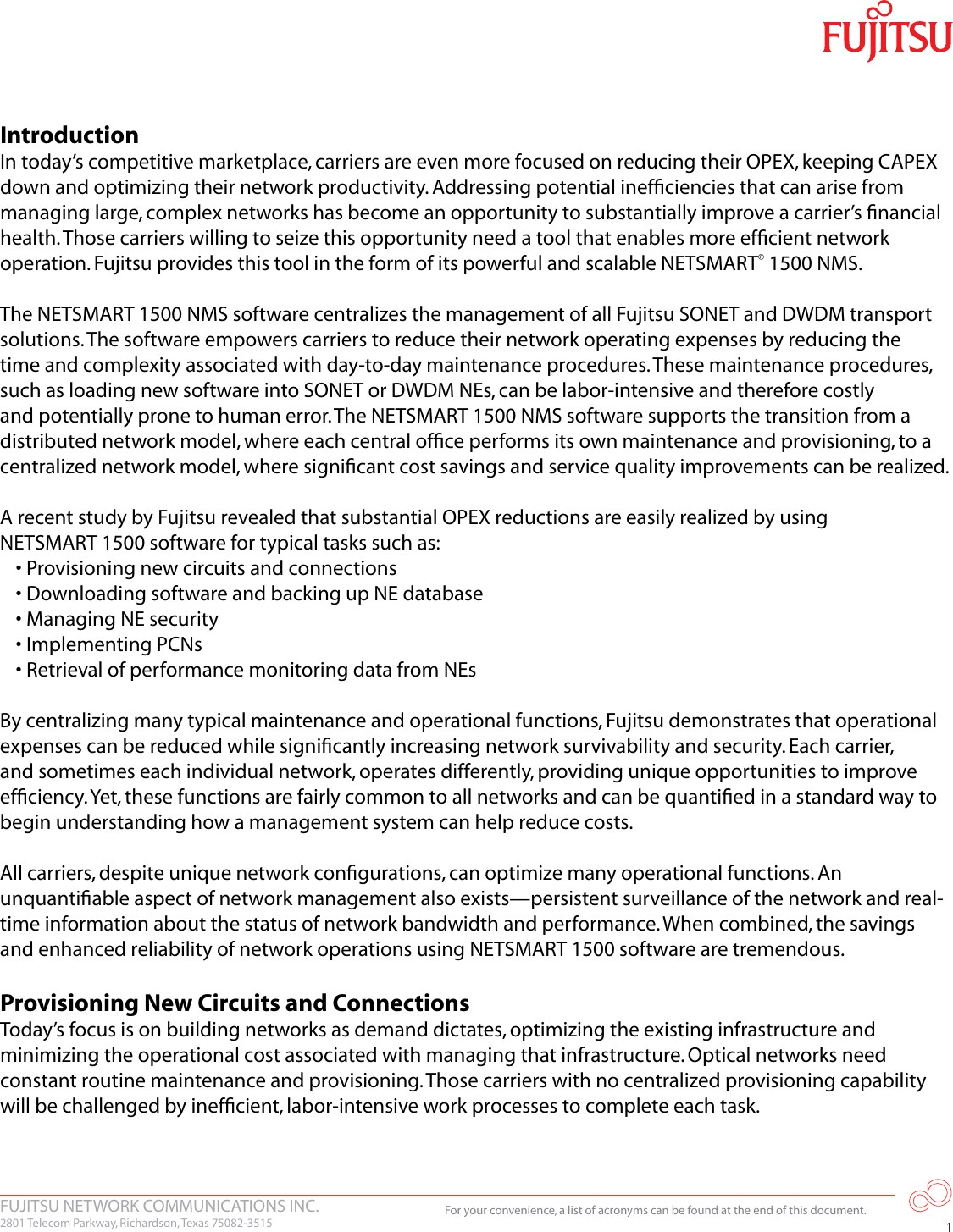 Page 2 of 12 - Fujitsu  Optimizing Networks With Money Saving Features Of The NETSMART 1500 Element Management System Savings NETSMART1500