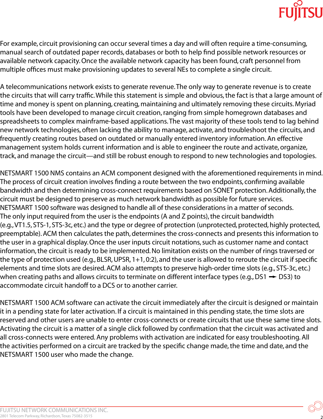 Page 3 of 12 - Fujitsu  Optimizing Networks With Money Saving Features Of The NETSMART 1500 Element Management System Savings NETSMART1500