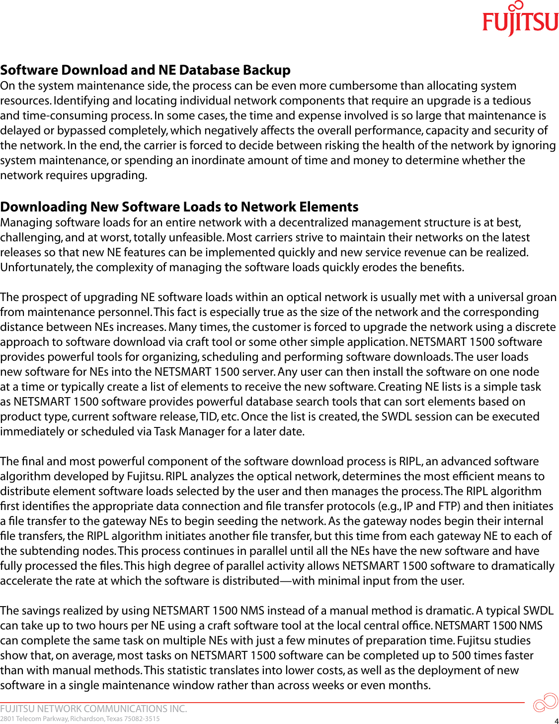 Page 5 of 12 - Fujitsu  Optimizing Networks With Money Saving Features Of The NETSMART 1500 Element Management System Savings NETSMART1500