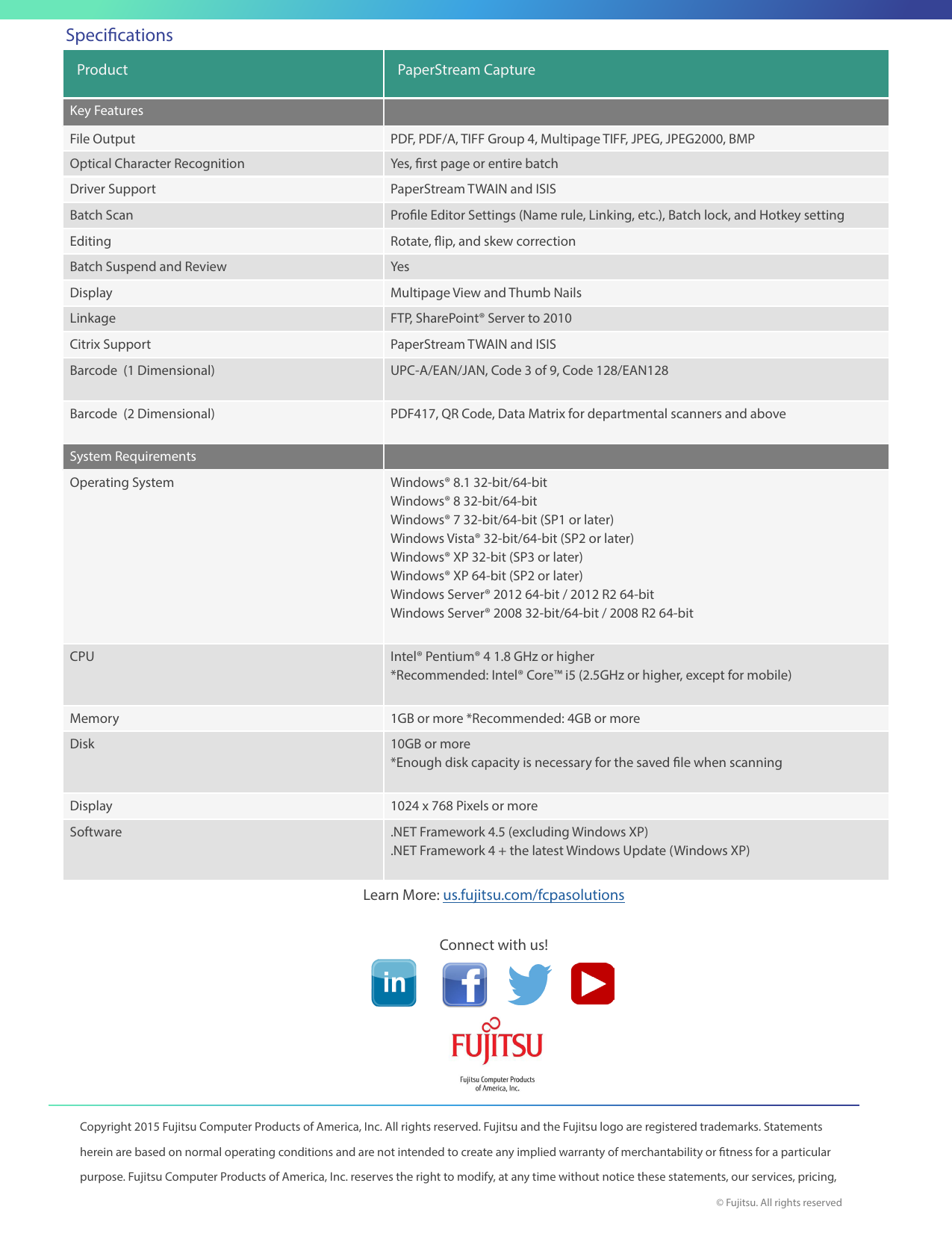 Page 2 of 2 - Fujitsu PaperStream Capture Scanning Software Datasheet Paper Stream V2