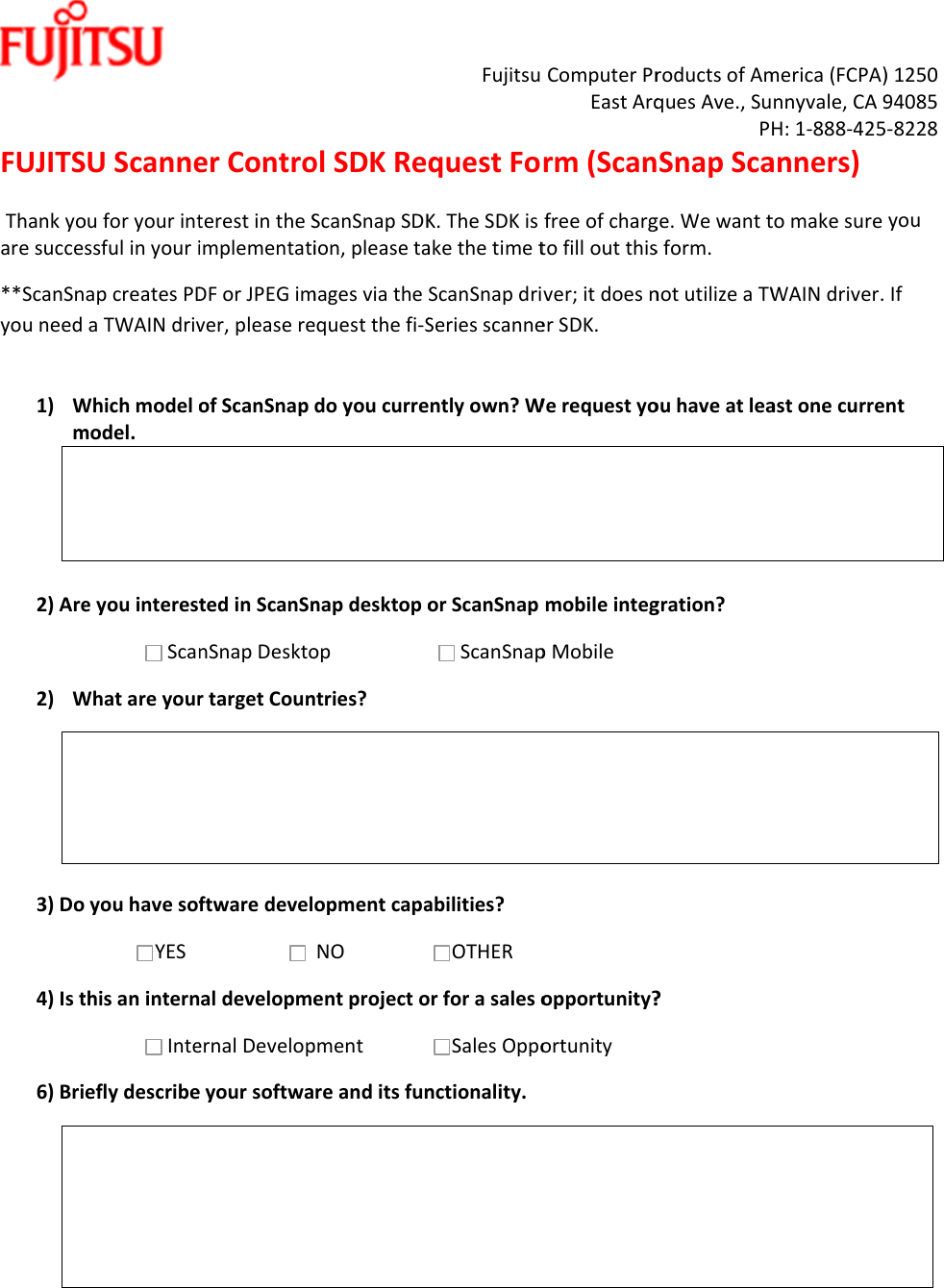 Page 1 of 2 - Fujitsu  Scan Snap Scanner SDK Form (Scan Snap)