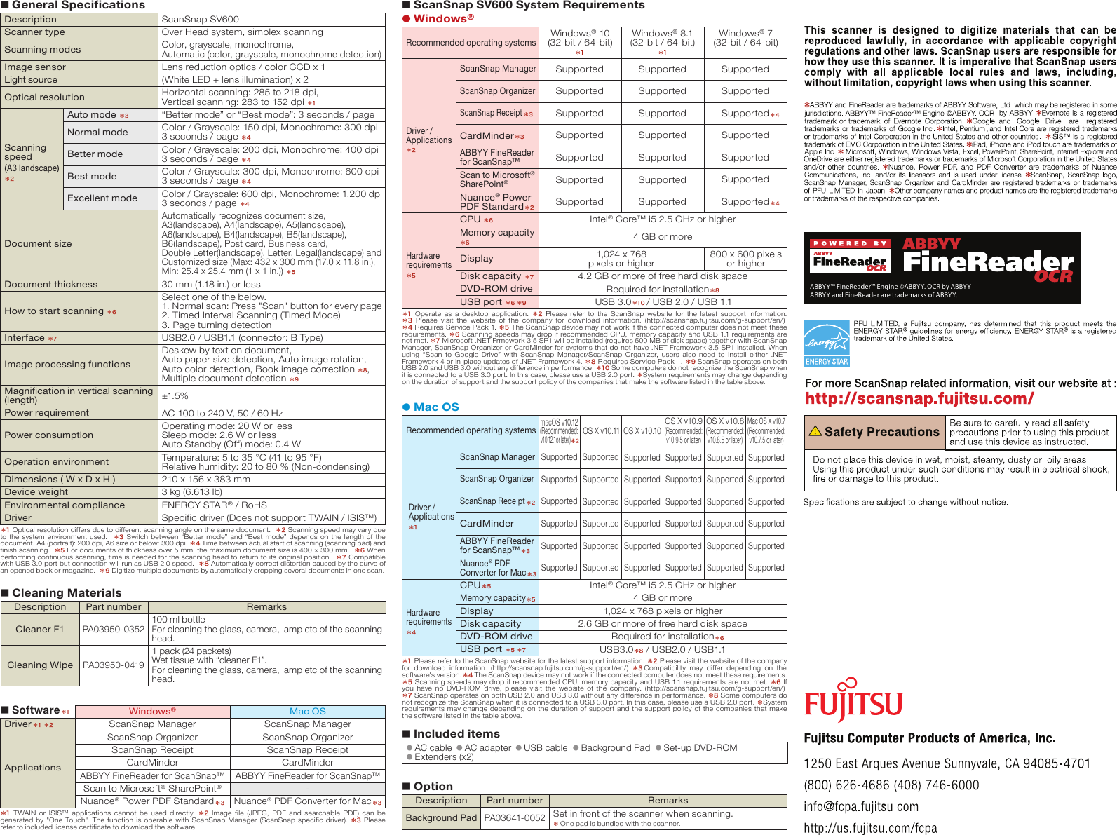 Page 6 of 6 - Fujitsu ScanSnap SV600 Contactless  Scanner Datasheet Scan Snap 0517