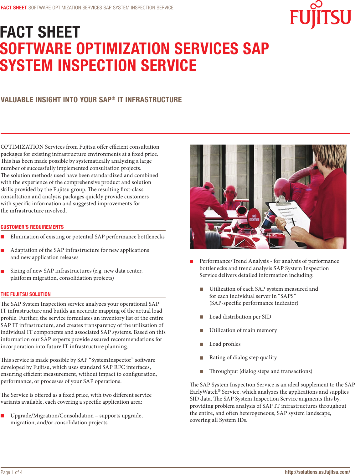 Page 1 of 4 - Fujitsu Software OPTIMIZATION Services SAP System Inspection Service Fact Sheet Services-SAP-System-Inspection-Software-Optimization-factsheet