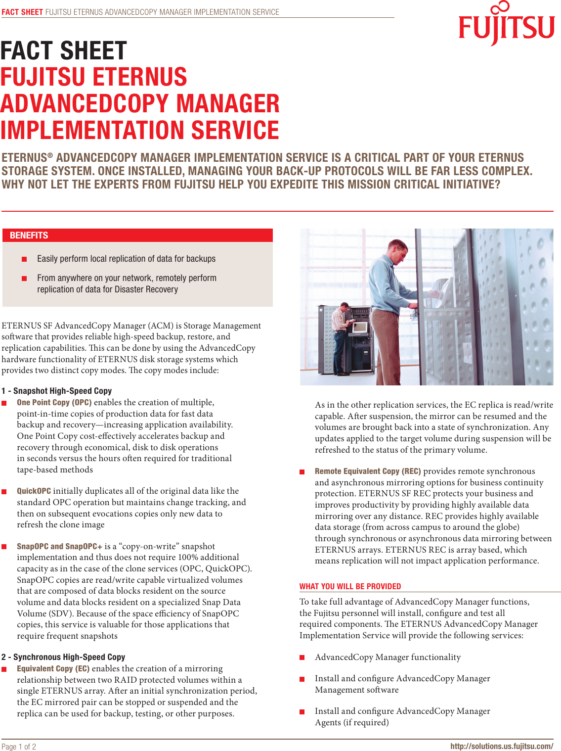 Page 1 of 2 - Fujitsu ETERNUS AdvancedCopy Manager Implementation Service Advanced Copy Fact Sheet Storage-ETERNUS-Advanced Copy-Manager-Service-factsheet