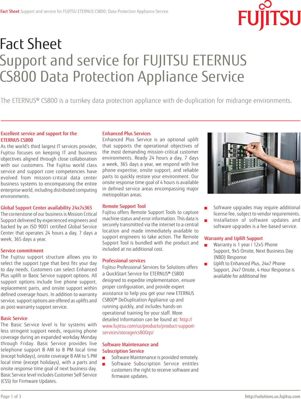 Page 1 of 3 - Fujitsu Fujitsu-USCAN-Genesis-II-Self-Checkout ETERNUS CS800 Data Protection Appliance Service Fact Sheet Storage-ETERNUS-CS800-Data-Protection-Appliance-factsheet