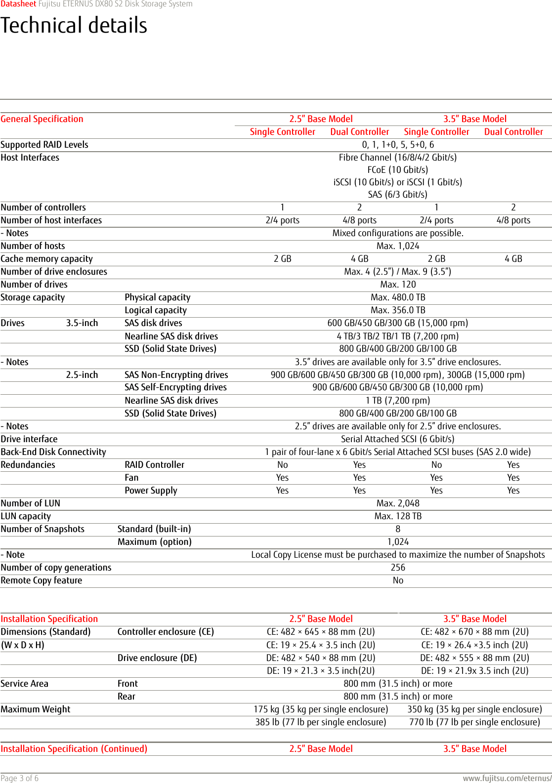 Page 3 of 6 - Fujitsu Fujitsu-ETERNUS-DX80-S2-Disk-Storage-System-datasheet ETERNUS DX80 S2 Storage Data Sheet Storage-ETERNUS-DX80S2-datasheet